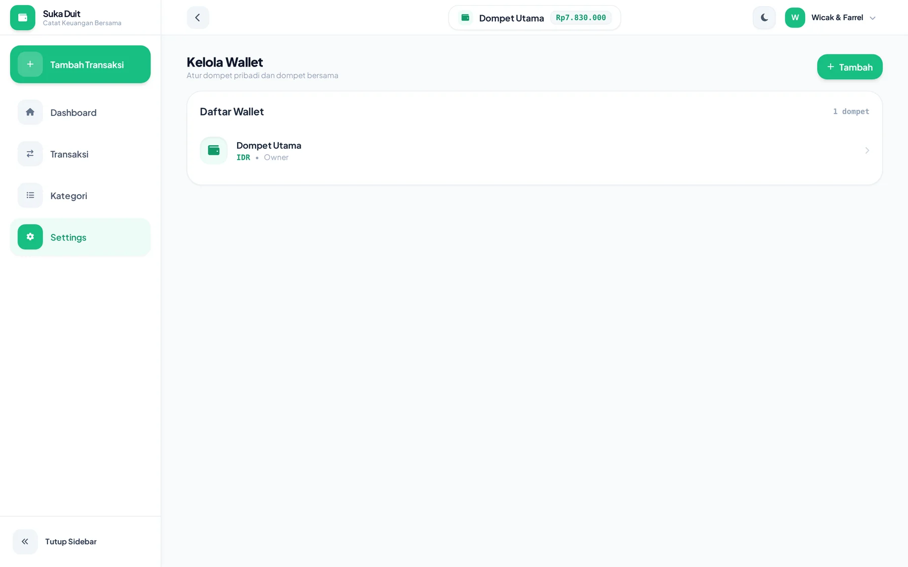 Kelola dompet bersama Suka Duit di desktop
