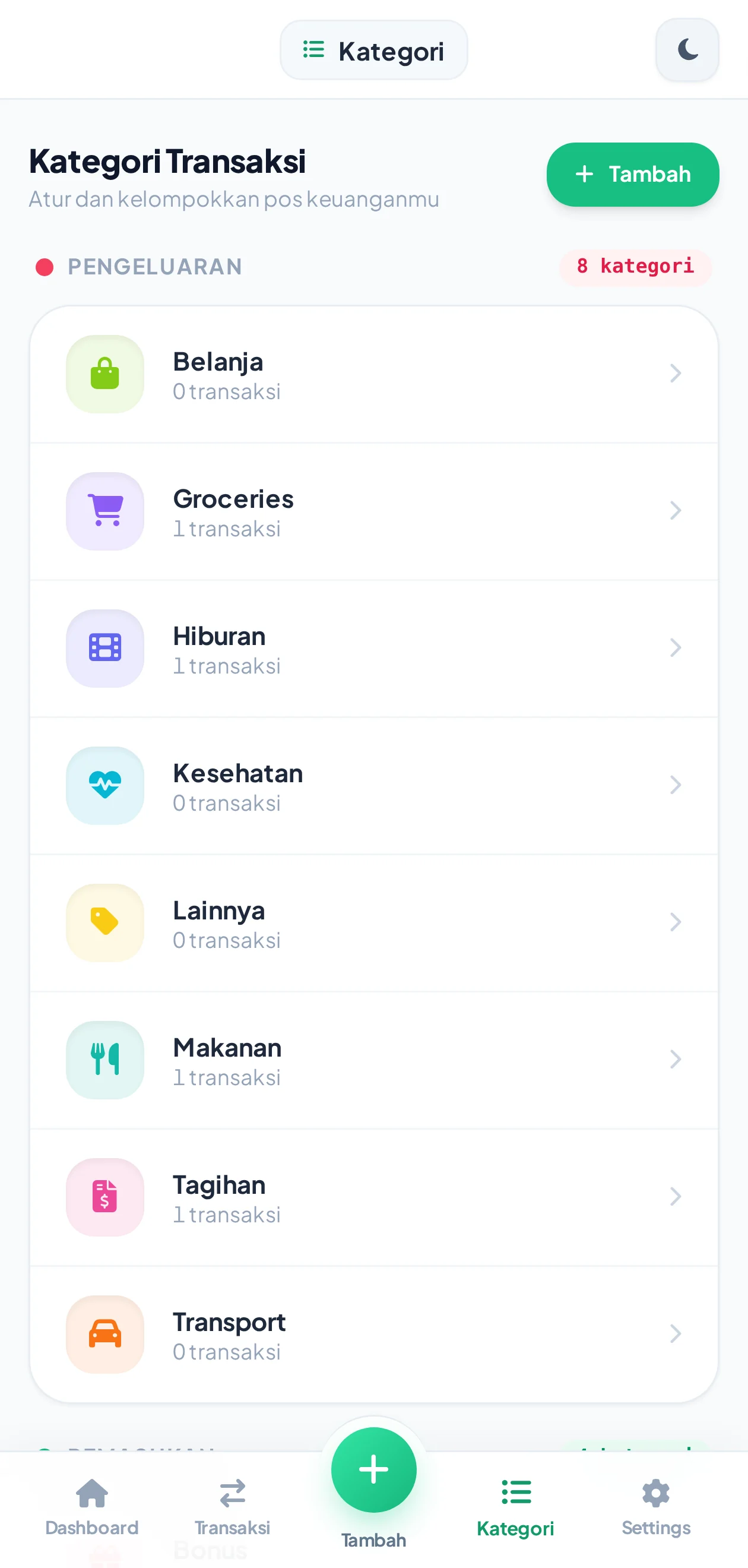 Kategori dan budget Suka Duit