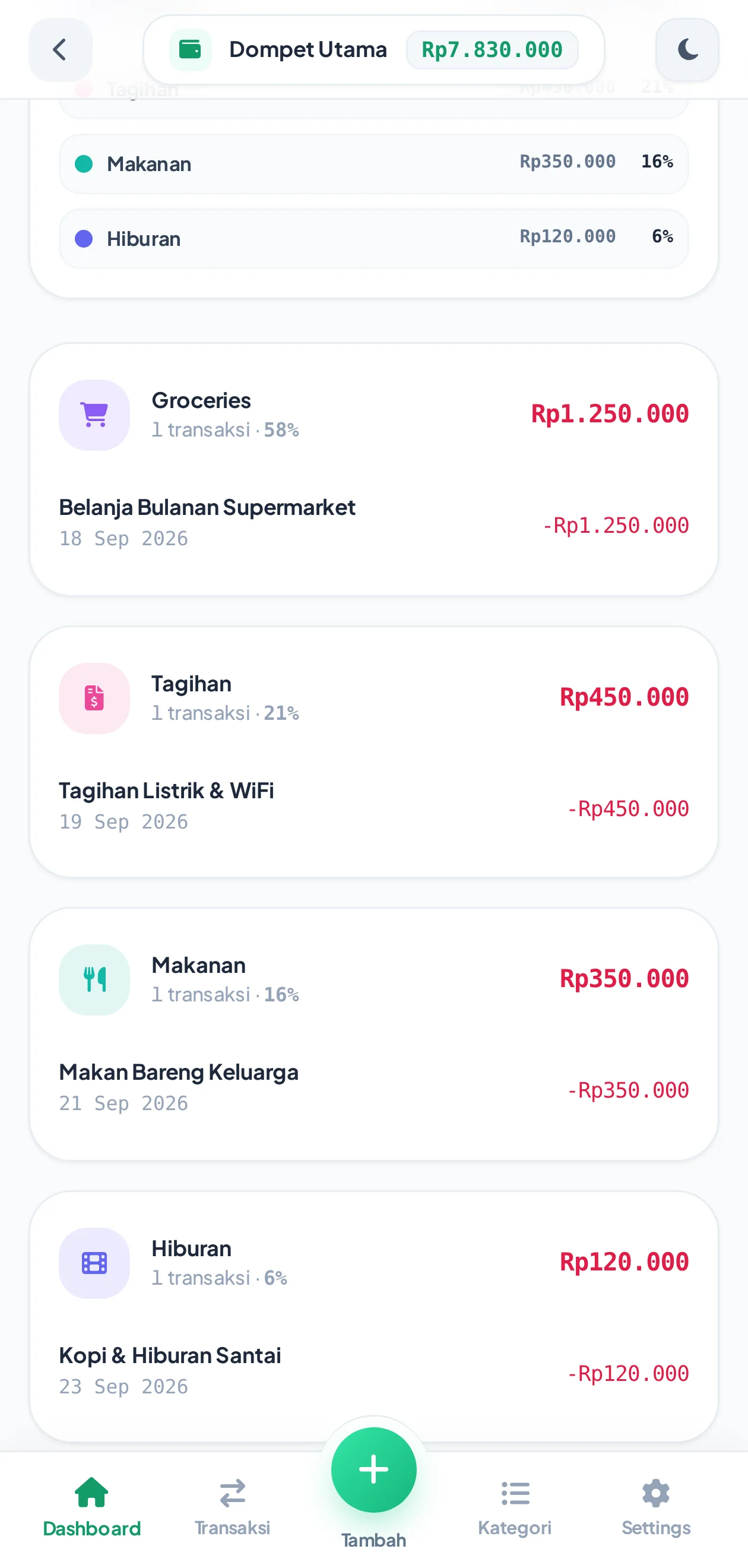 Laporan pengeluaran per kategori di Suka Duit