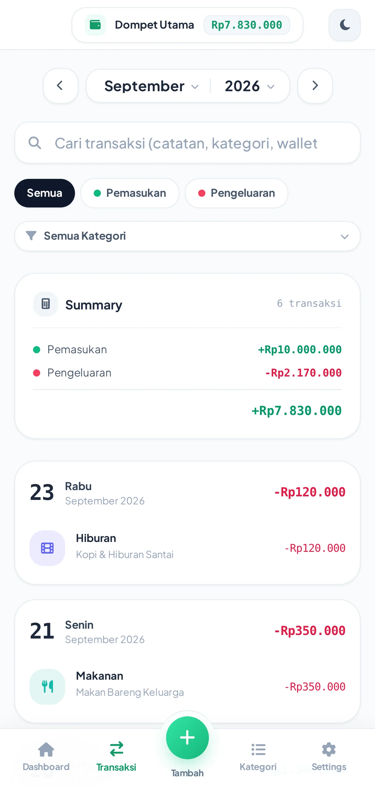 Daftar transaksi Suka Duit
